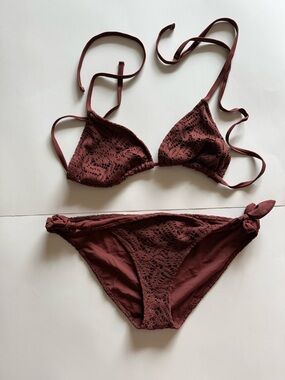 Lace Triangle Bikini Set in brown